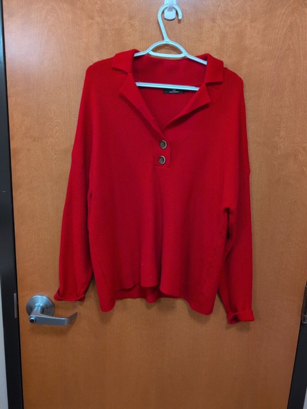 Lillusory Sweater Women's M Red Long Sleeve Button Front Collared Solid Pullover